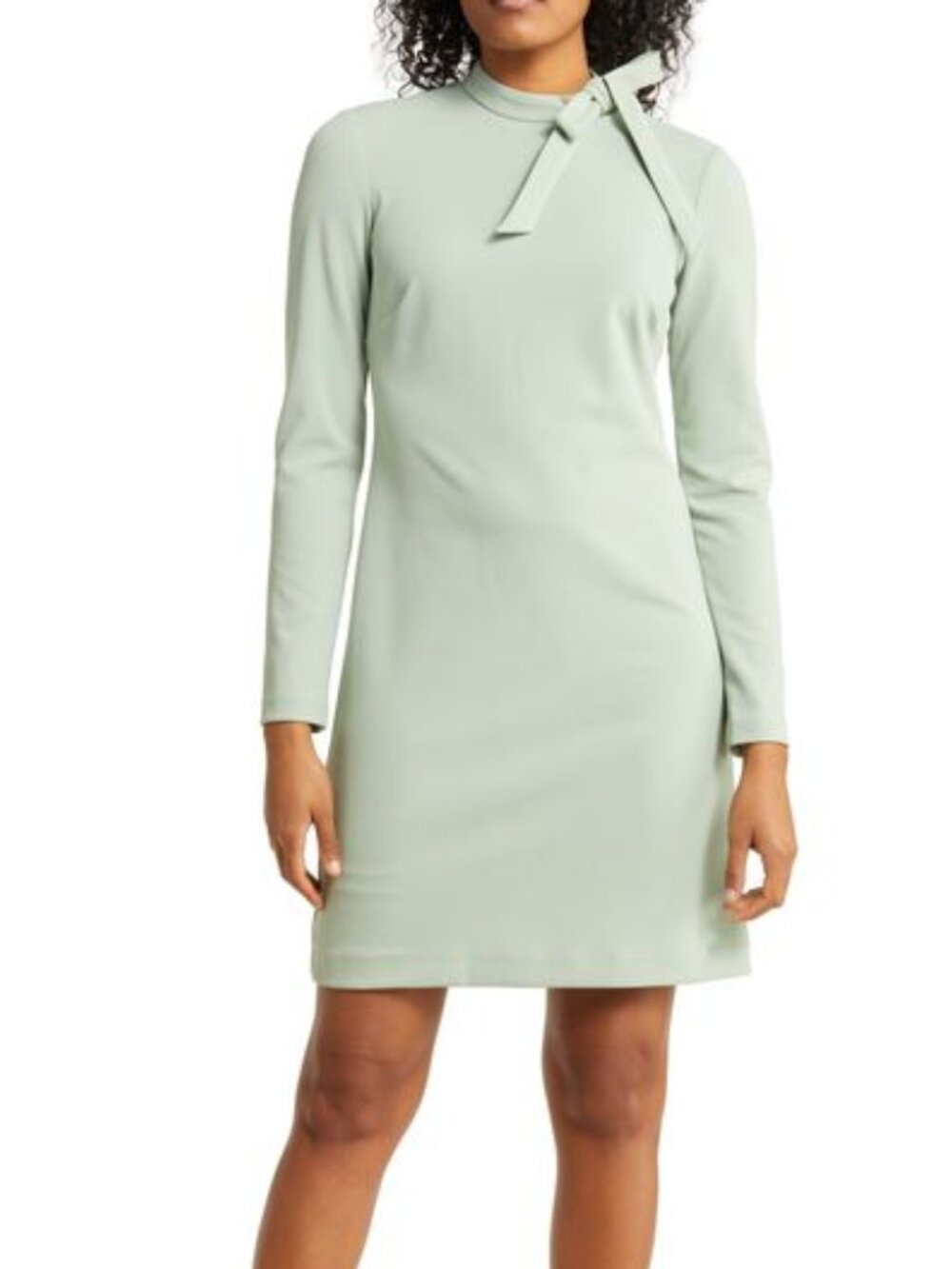 Calvin Klein Sage Green Long-Sleeve Mock Neck Shift Dress Soft Girl Preppy 14W